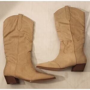 Coutgo Women’s Western Cowboy Boots Tan Suede Size 8 – NEW